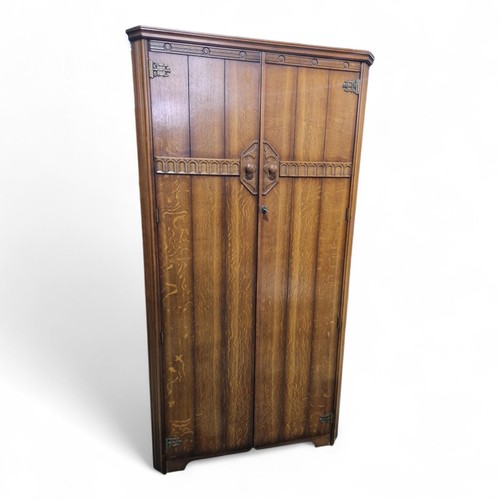 Vintage carved oak wardrobe - oak,